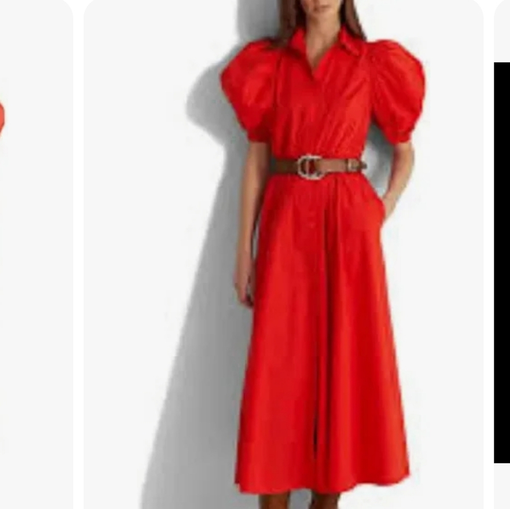 Cotton-Blend Puff-Sleeve Midi Dress